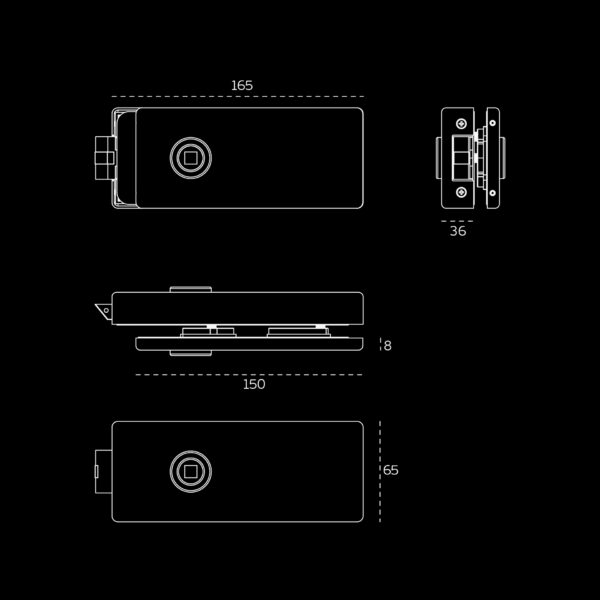 IN.20.334.Q - 3 CERRADURA PARA PUERTAS DE CRISTAL SIN CILINDRO