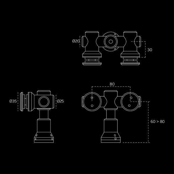 IN.80.456 - 2 SOPORTE DE SUELO O TECHO DOBLE AJUSTABLE PARA CRISTAL