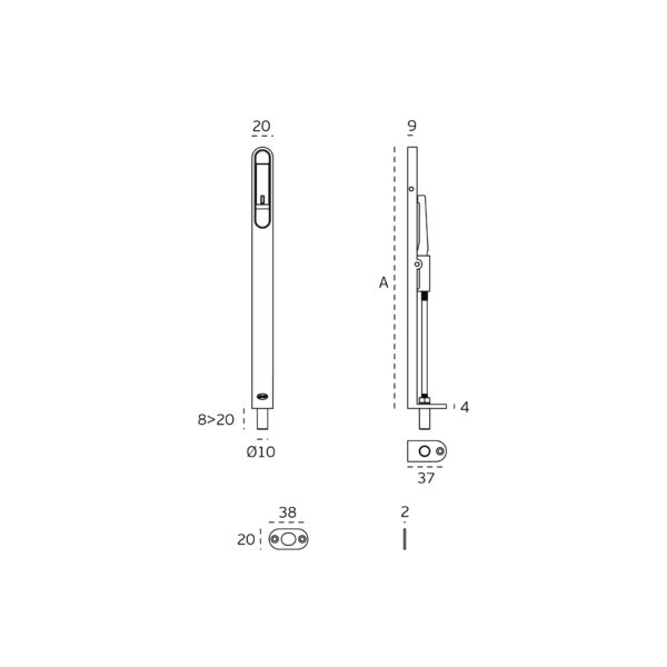 IN.17.604.200 - 2 PICAPORTE CURVO MODELO HEAVY DUTY 200mm