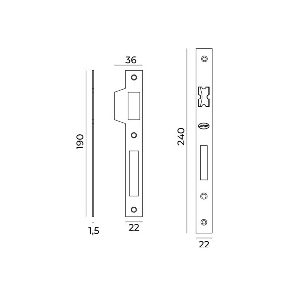 IN.20.792.60 - 3 CERRADURA DE EMBUTIR SERIE 790 PARA CILINDRO EUROPEO