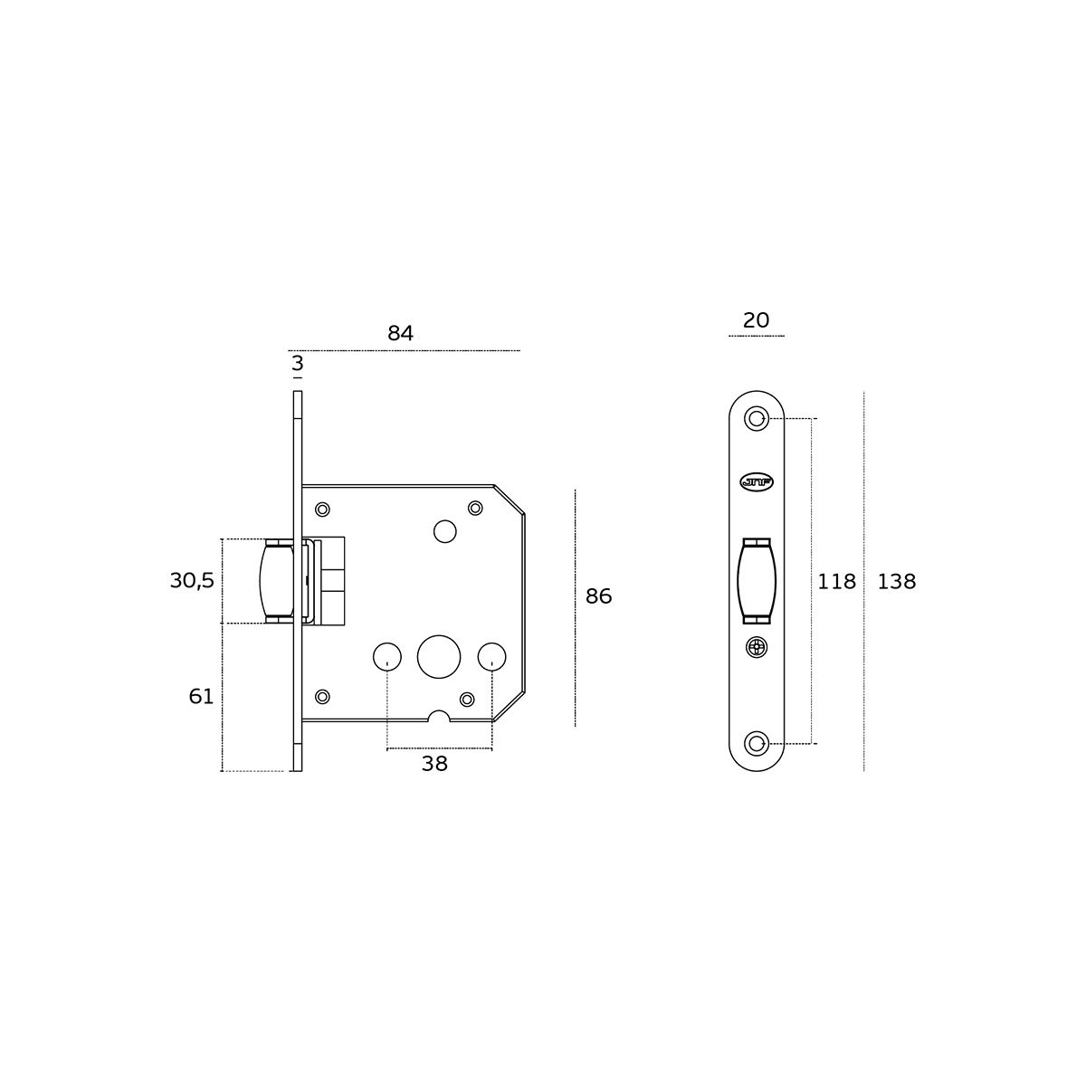 IN.20.974 - 2 CERRADURA RODILLO VAIVEN PARA PUERTAS DE DOBLE ACCIÓN