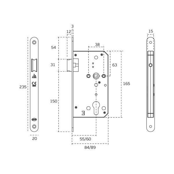 IN.20.977.60 - 3 CERRADURA DE EMBUTIR SERIE 970 SIMPLE PASO