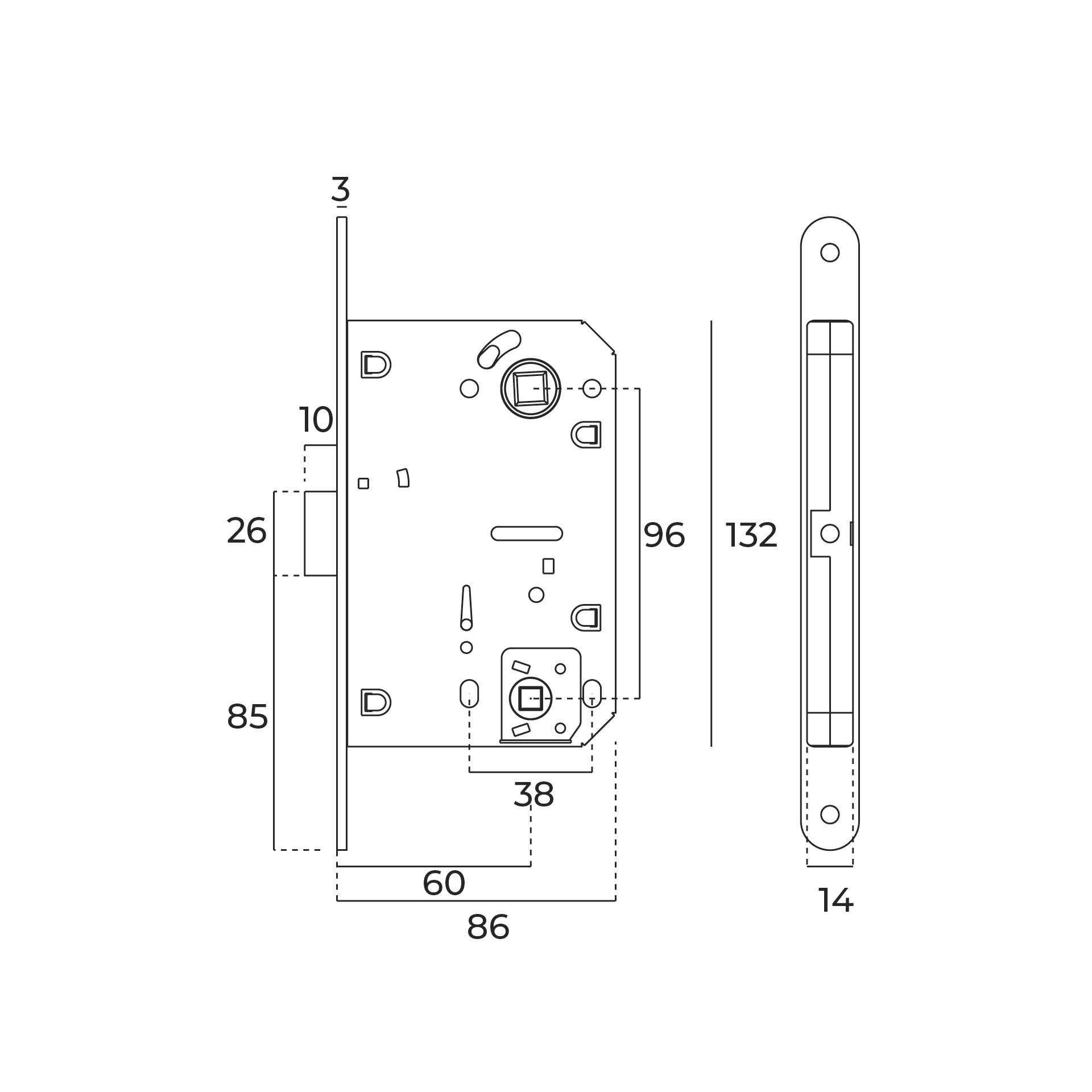 IN.20.845 - 2 CERRADURA DE EMBUTIR SERIE 840 PARA CILINDRO EUROPEO