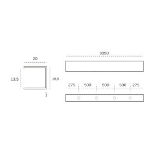 SM.101 - 2 PERFIL EN U PARA PLACAS HASTA 13MM AISI 304