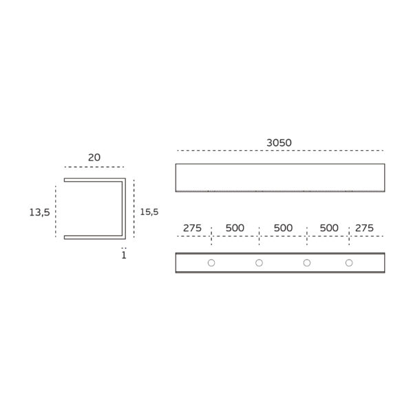 SM.101 - 2 PERFIL EN U PARA PLACAS HASTA 13MM AISI 304