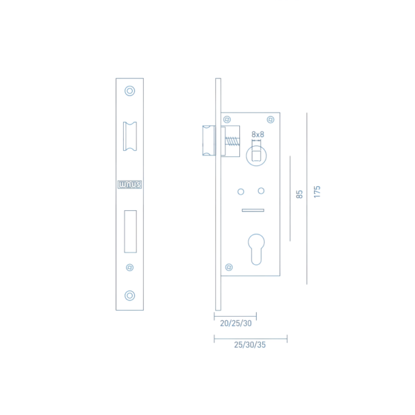 FN.20.901.AI.35.S - 2 CERRADURA PARA PERFIL ESTRECHO 35 MM