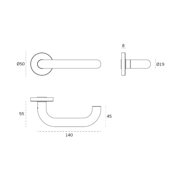 IN.00.028.B.TMS - 2 MANILLA PARA PUERTA TUBULAR CON DOBLE CURVA MICROSAFE - ANTIMICROBIAL