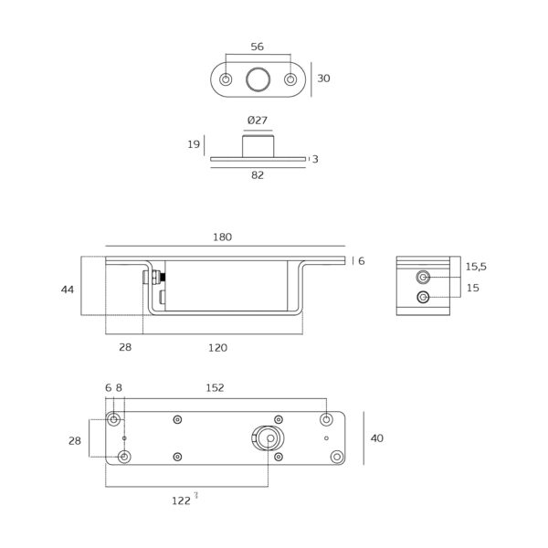 IN.05.216.HO - 5 PIVOTE HIDRÁULICO CON RETENCIÓN A 90° PARA PUERTAS HASTA 500 KG
