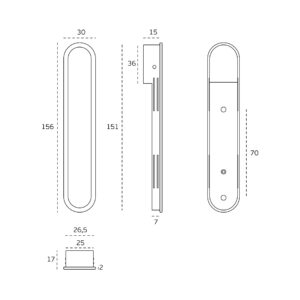 IN.16.312 - 3 TIRADOR EMBUTIDO PARA CANTO DE PUERTA CORREDERA