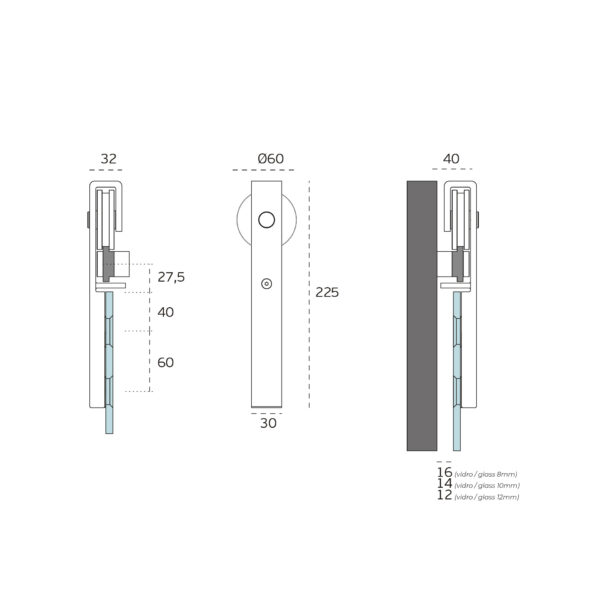 IN.15.900 - 3 KIT P PUERTA CORREDERA DE VIDRIO JNF - CHARRIOT - 1700 MM