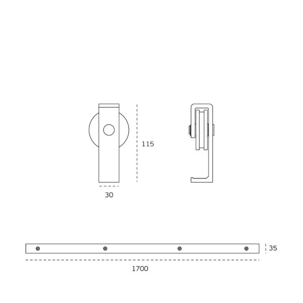 IN.15.901.B - 3 KIT P PUERTA CORREDERA DE MADERA JNF MODELO CHARRIOT - BRONCE - 1700 MM