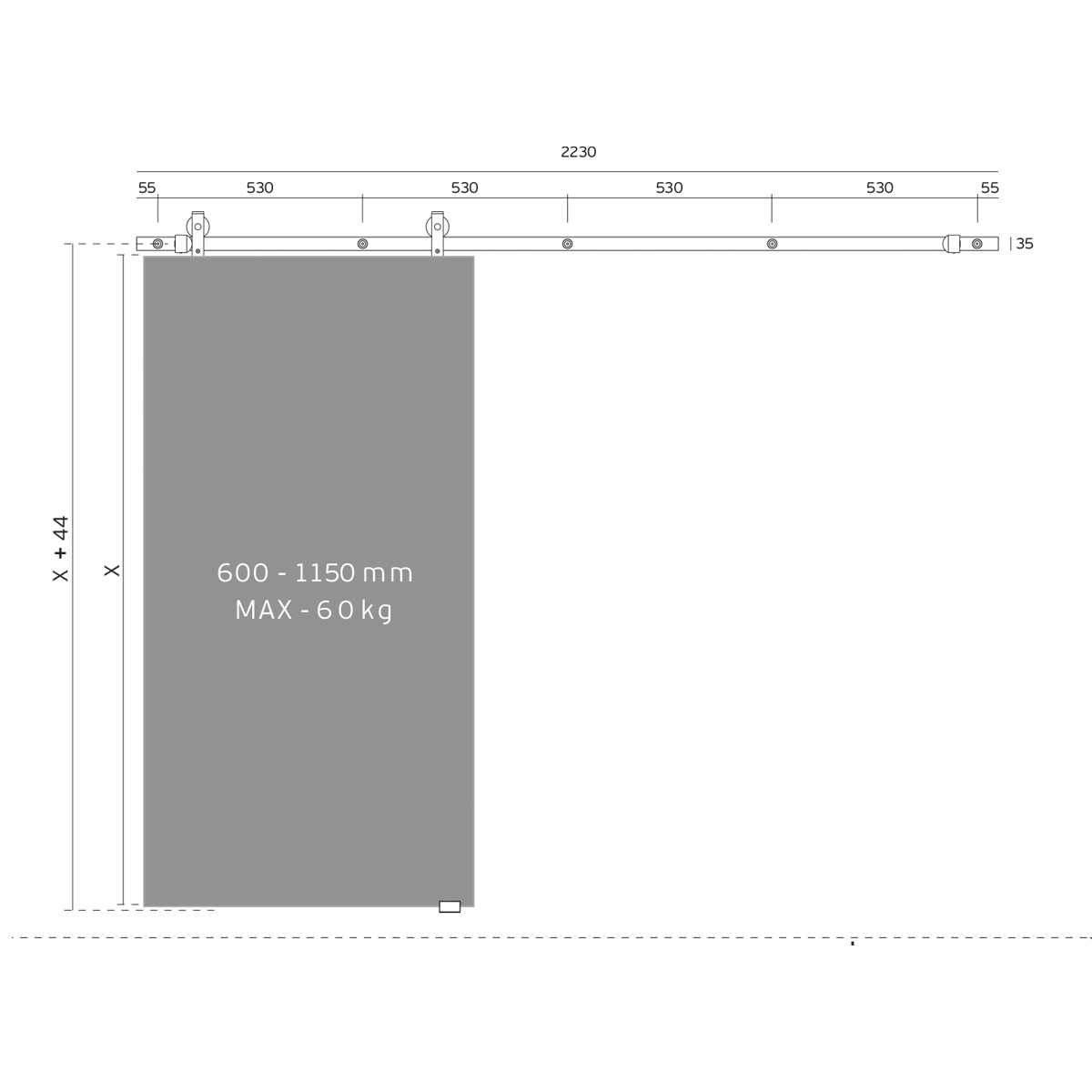 IN.15.901.L - 3 KIT P PUERTA CORREDERA DE MADERA JNF MODELO CHARRIOT - SATIN