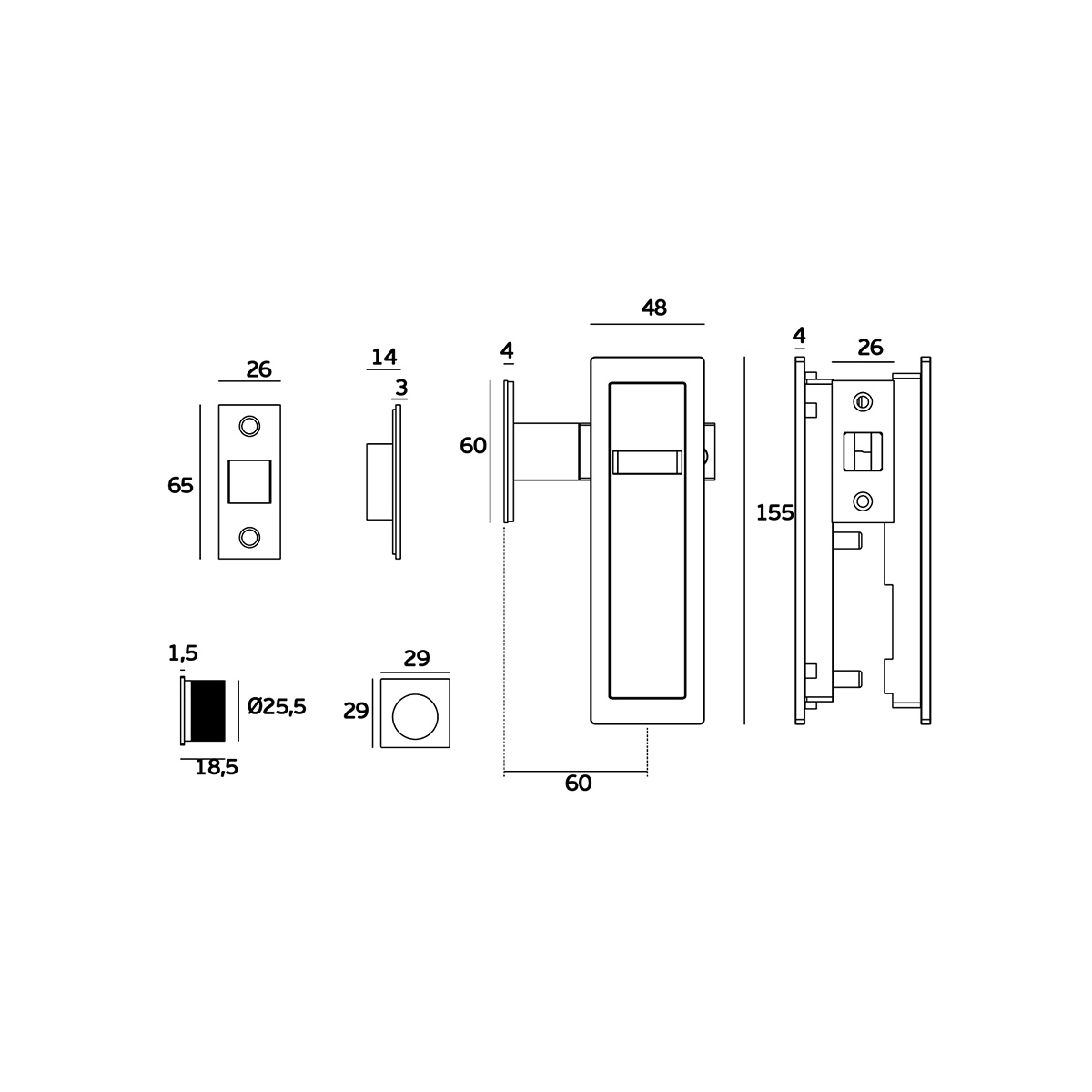 IN.20.927.B - 3 CERRADURA PARA PUERTA CORREDERA BLACK