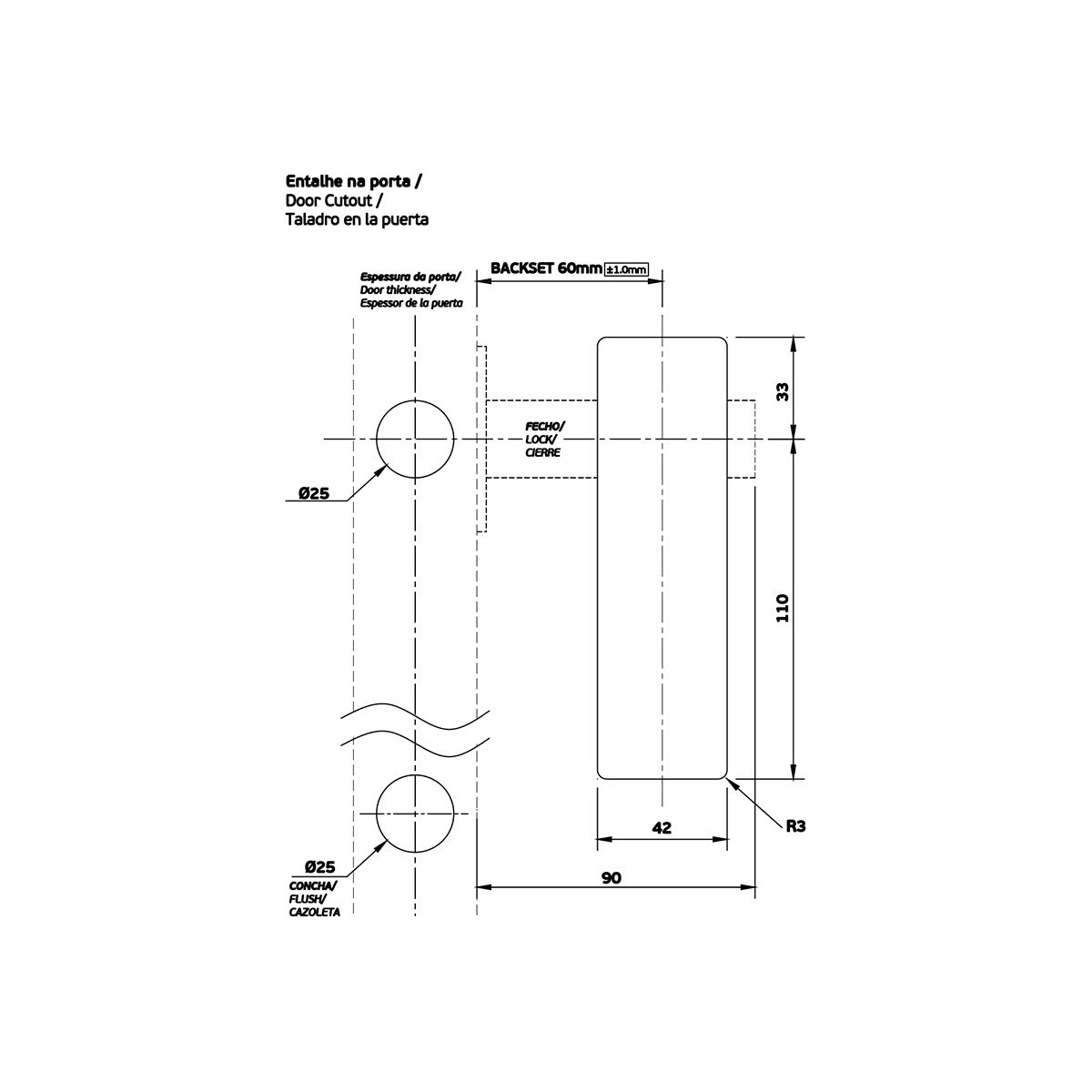 IN.20.927.B - 4 CERRADURA PARA PUERTA CORREDERA BLACK