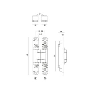 IN.05.065.B - 2 BISAGRA OCULTA CON AJUSTE 3D - COPLAN SERIES 145 JNF - NEGRO RAL