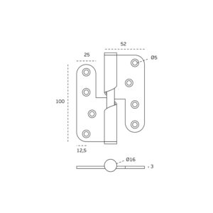 IN.05.019.RA.100.D – 2 - Bisagra JNF desmontable - Derecha - 88 x 100 x 3mm