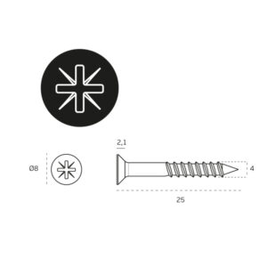 IN.05.PDE.A.TG – 2 - Tornillos cabeza pozidrive para madera 4 x 25 mm - AISI 304 - Titanium Gold