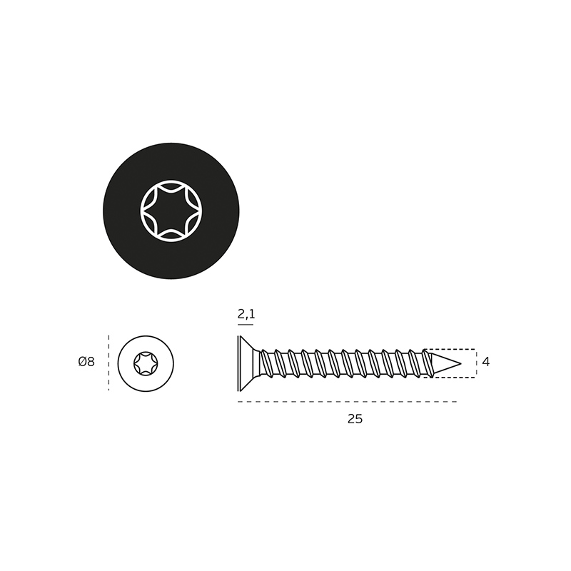 IN.05.PDT.A - 2 - Tornillos doble cabeza CSK para madera 4 x 25 mm - AISI 304