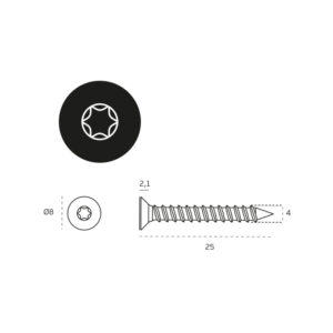 IN.05.PDT.A.TB - 2 - Tornillos doble cabeza Torx CSK para madera 4 x 25 mm - AISI 304