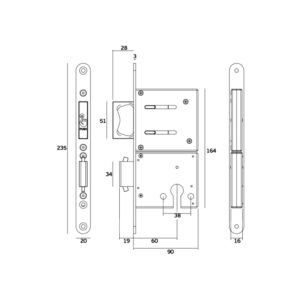 IN.20.502.TB - 2 - Cerradura para puertas correderas con cilindro y tirador retráctil - Titanium Black