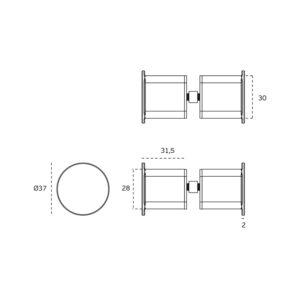 IN.75.042.TB - 2 - Pomo doble para puertas de cristal Titanium Black