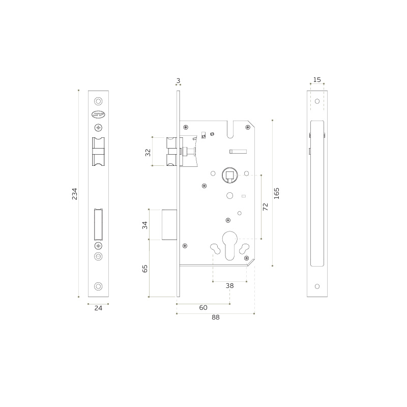 IN.20.895.TAG - 2 - Cerradura de embutir serie 890 para cilindro europeo - Titanium Gold Raw